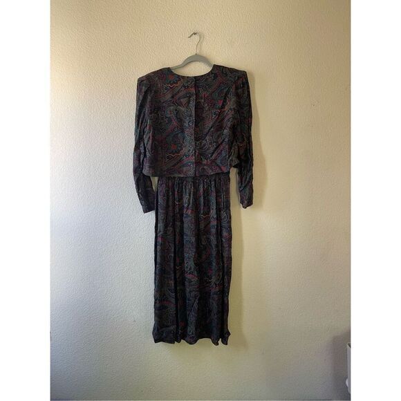 Vintage Kathie Lee paisley print long sleeve‎ midi dress size 12 - Picture 2 of 6